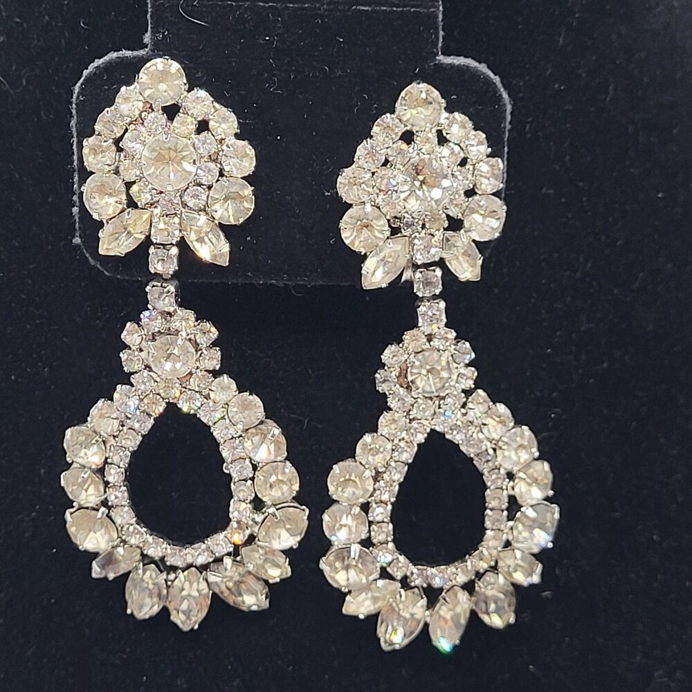 Chandelier Rhinestone Crystal Pageant Bridal Earrings Clear Drop Dangle 2.5 Inch